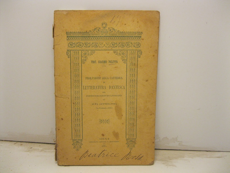 Prolusione alla cattedra di letteratura dantesca nel Pontificio Istituto leoniano di alta letteratura (21 gennaio 1886)